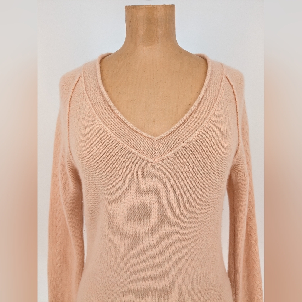 Calypso St. Barth 100% Cashmere Sweater Peach V-Neck Cable-Knit Sleeves Size S - Picture 5 of 15
